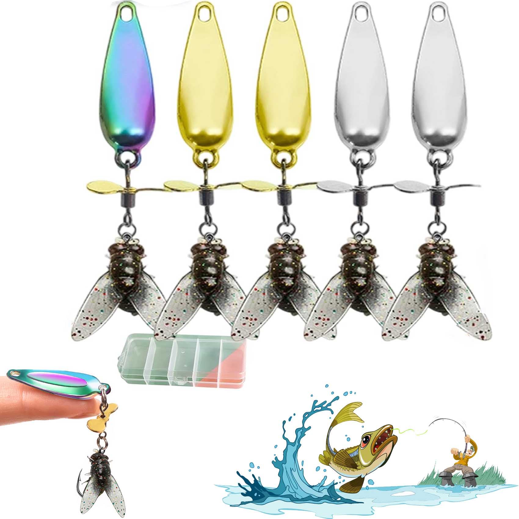 Metal Propeller Fishing Lure for Catching Fish 3D Fishing Lures, Fly Spinning Propeller Metal Sequins Soft Bait with Propellerspinner,Generates Vortex Waves and Flashes like Real Prey (Mix-5pc, S)