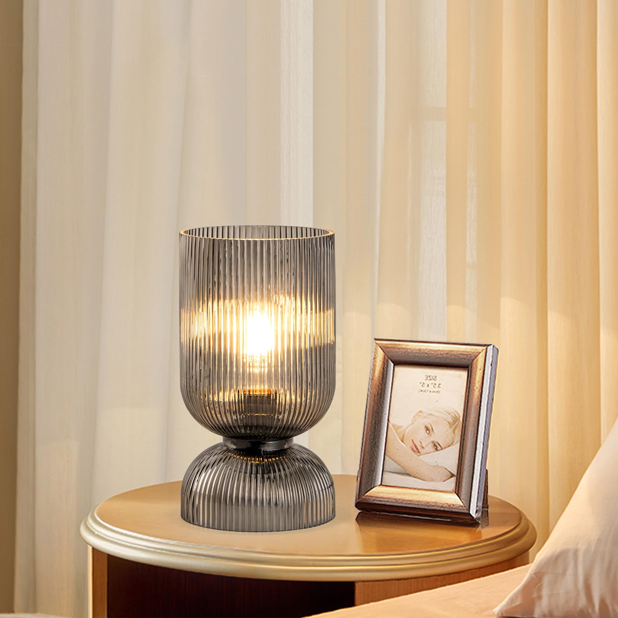 Gmrhndy Modern Table Lamp,Glass Mid Century Lamp with Smoky Gray
