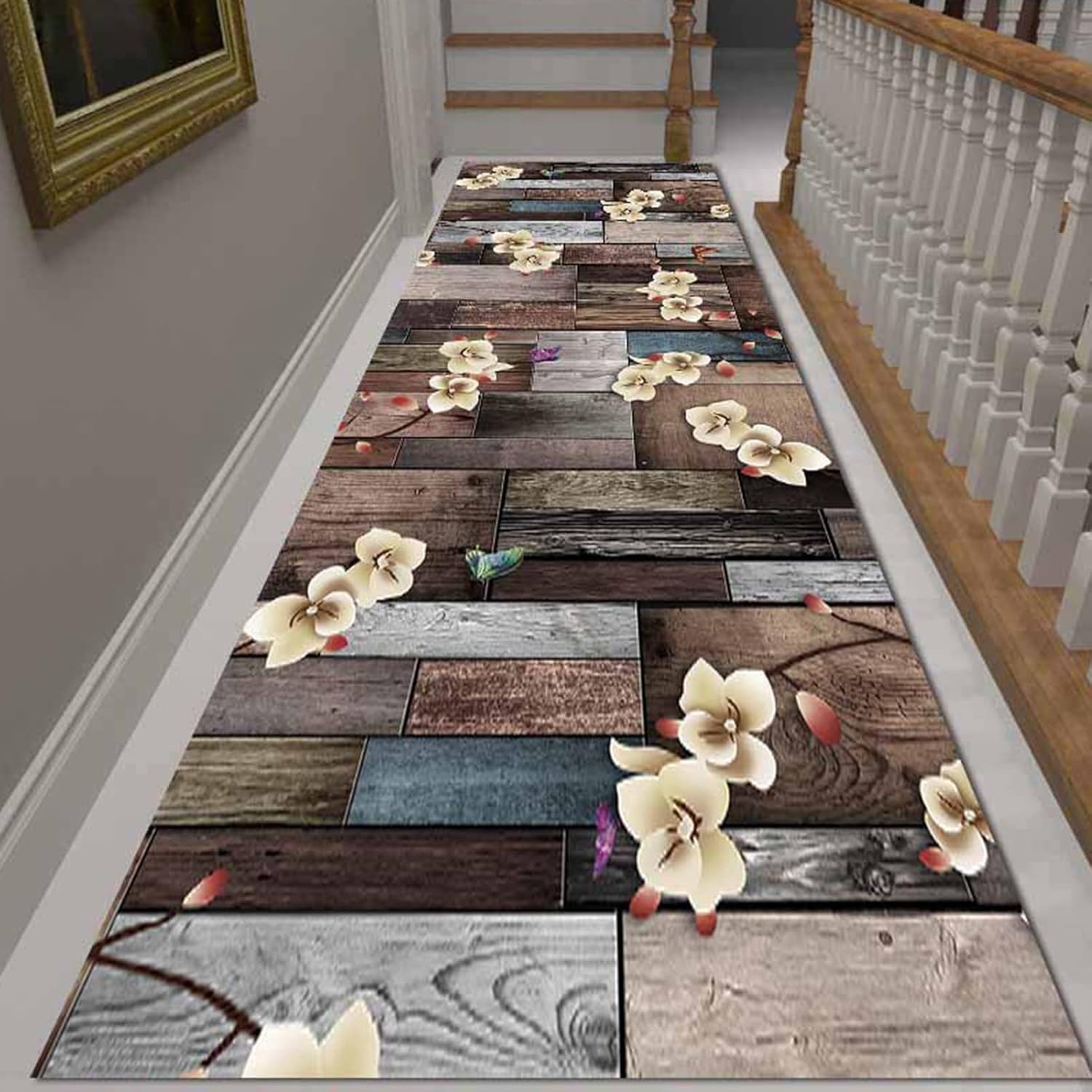Rug Vintage Carpet Runner, Hallway Living Room Floor Mat, Flower Area Rug for Farmhouse Bedroom Dorm, Washable Runners Rugs Length 100 to 800 cm (Size : 130CM X 700CM (4.3FT X 23FT))