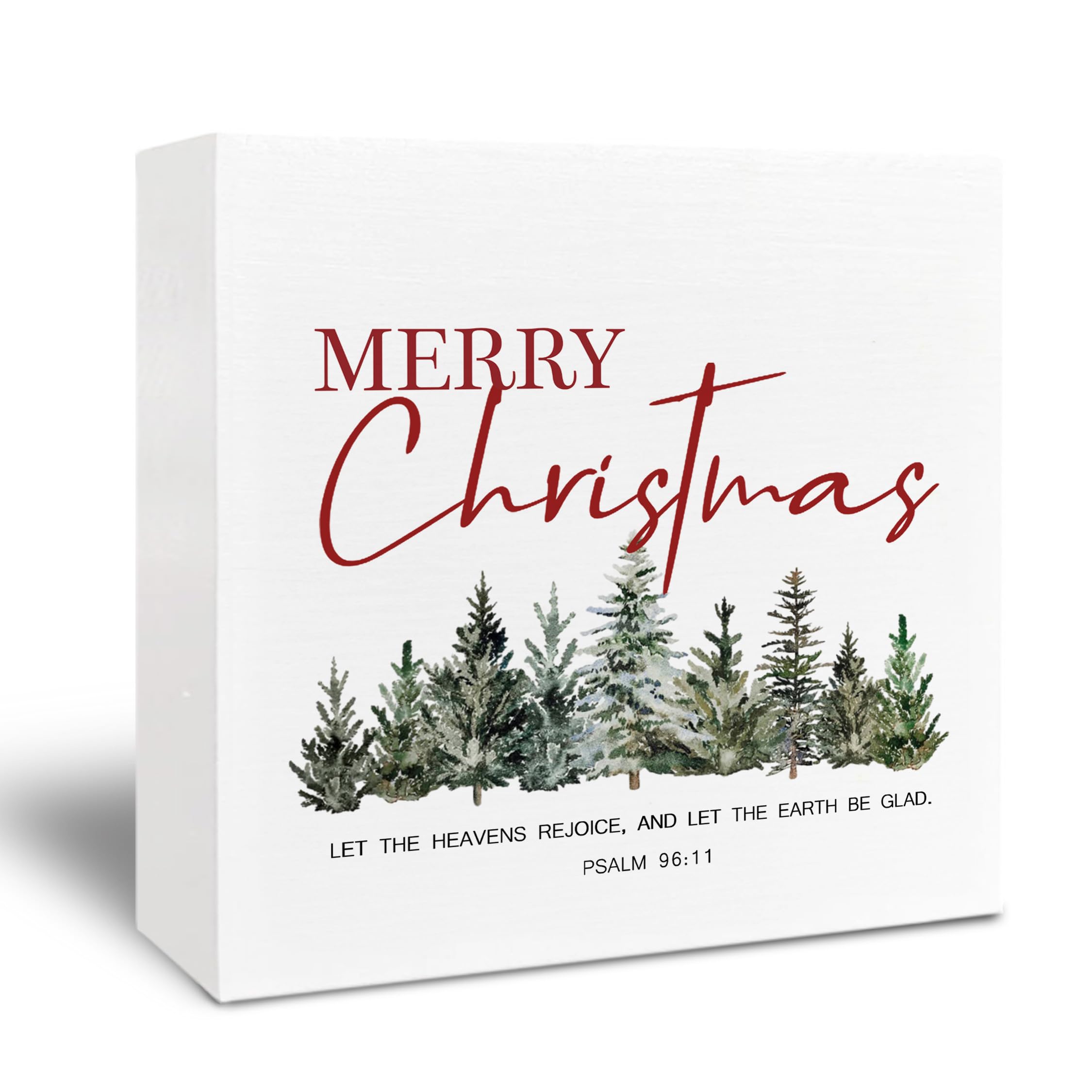 Photo 1 of *** 5x5 Inch***Kneaotoaji Merry Christmas Wooden Sign - Inspirational Gifts, Bible Verse Decor, Christmas Decor Decorations for Home,Christian Decorative Sign, 5x5 Inch, Psalm 96 11*** 5x5 Inch***