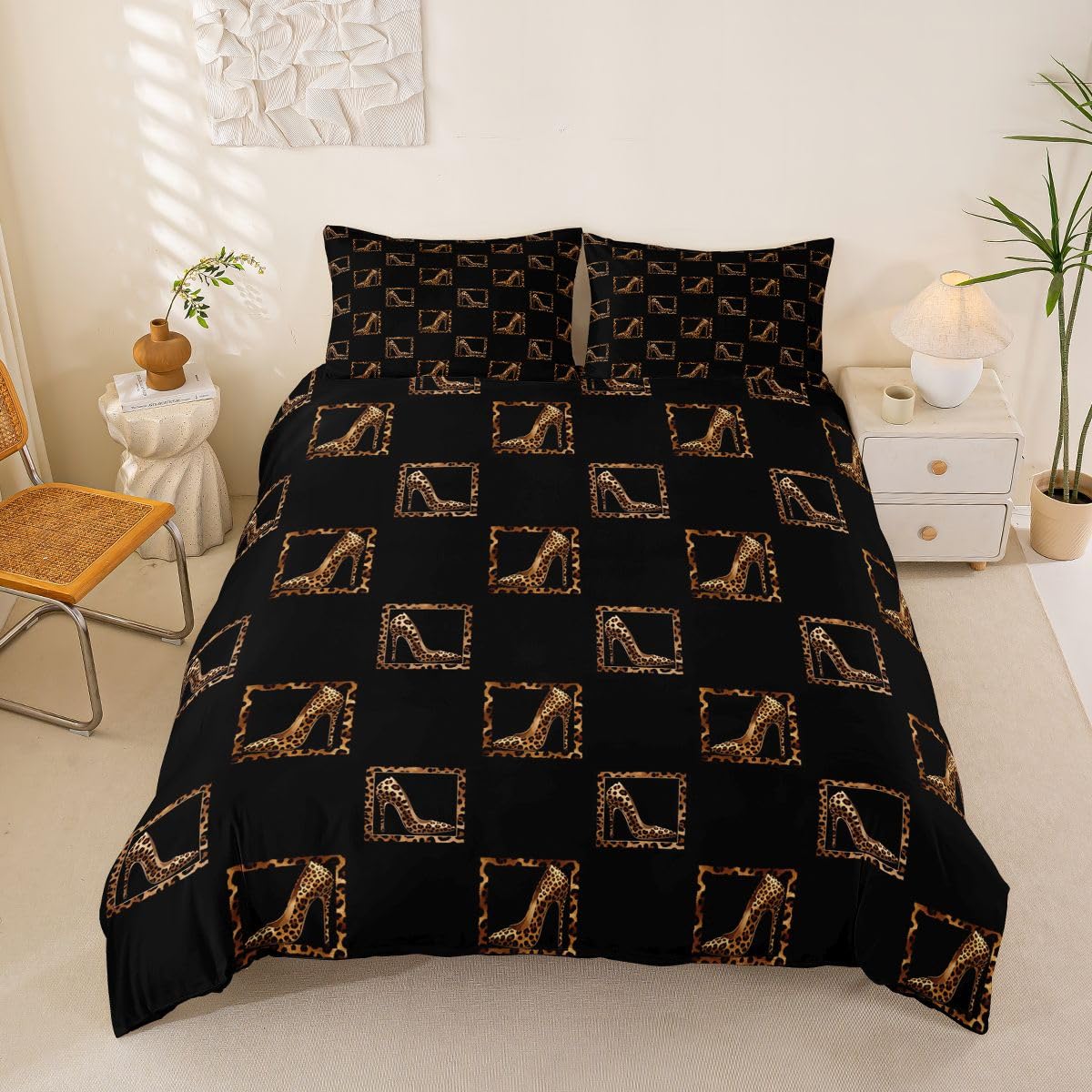 Homewish Leopard Print Super King poszewka na kołdrę nowoczesny nadruk zwierzęcy zestaw pościeli dla dorosłych nastolatków kobiet luksusowe urocze wysokie obcasy poszewka na kołdrę geometryczna siatka