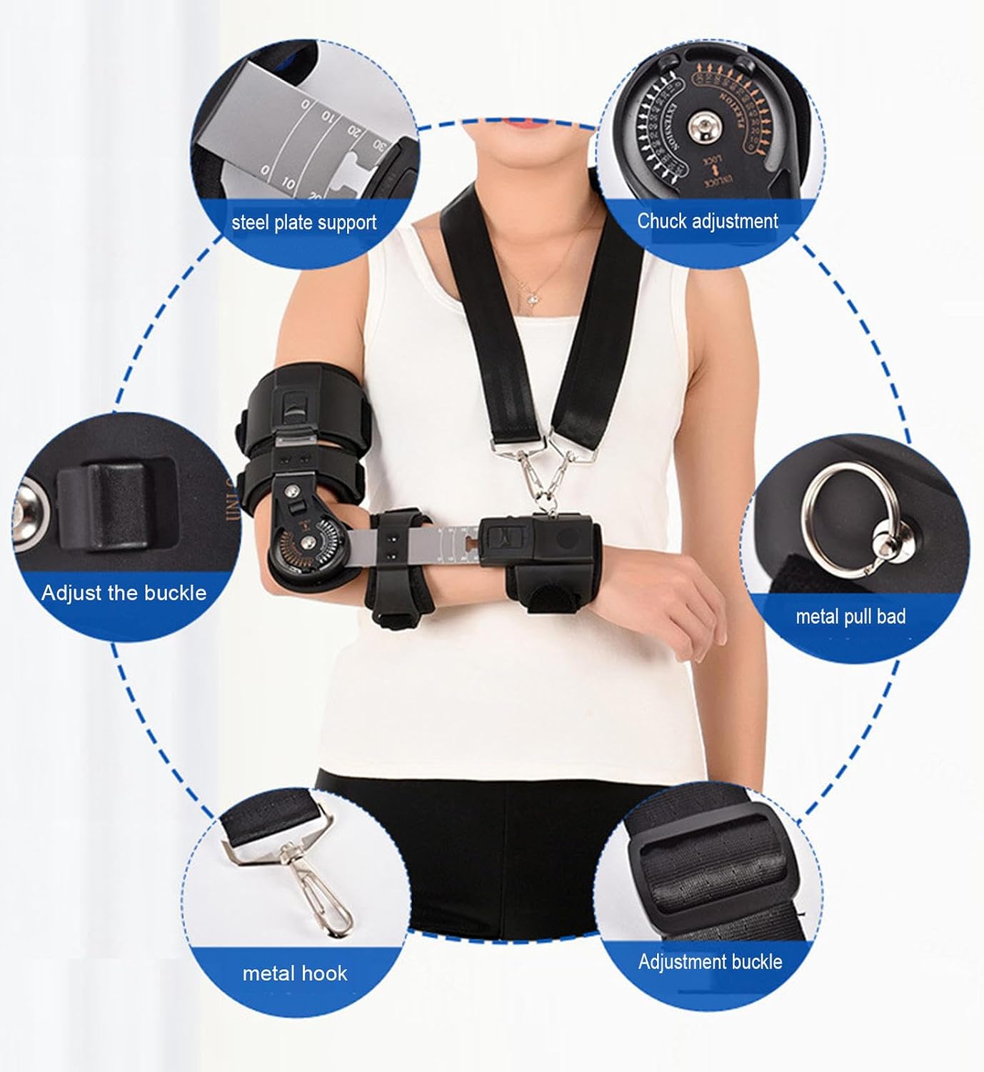 VIDECOR Hinged ROM Elbow Brace, Shoulder Sling Stabilizer for Post Op, Adjustable Post OP Elbow Brace Stabilizer Splint Arm Injury Recovery Support,Right