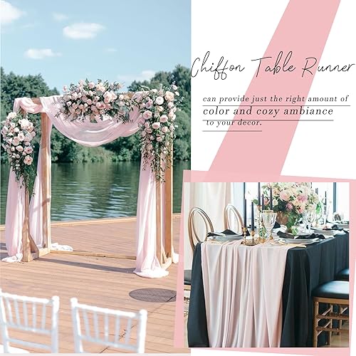 Miniatura 6 de 1 paquete de camino de mesa de gasa rosa rubor de 12 x 120 pulgadas, mantel romántico para decoración de boda, camino de mesa de tul de 10 pies,