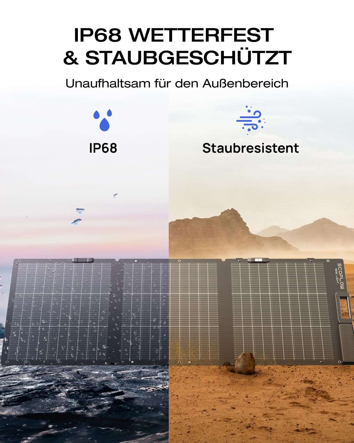 ECOFLOW 160W Solarpanel, bifaziales N-Typ Solarmodul, bis zu 25% Wirkungsgrad, IP68, Standfuß, XT60-Kabel