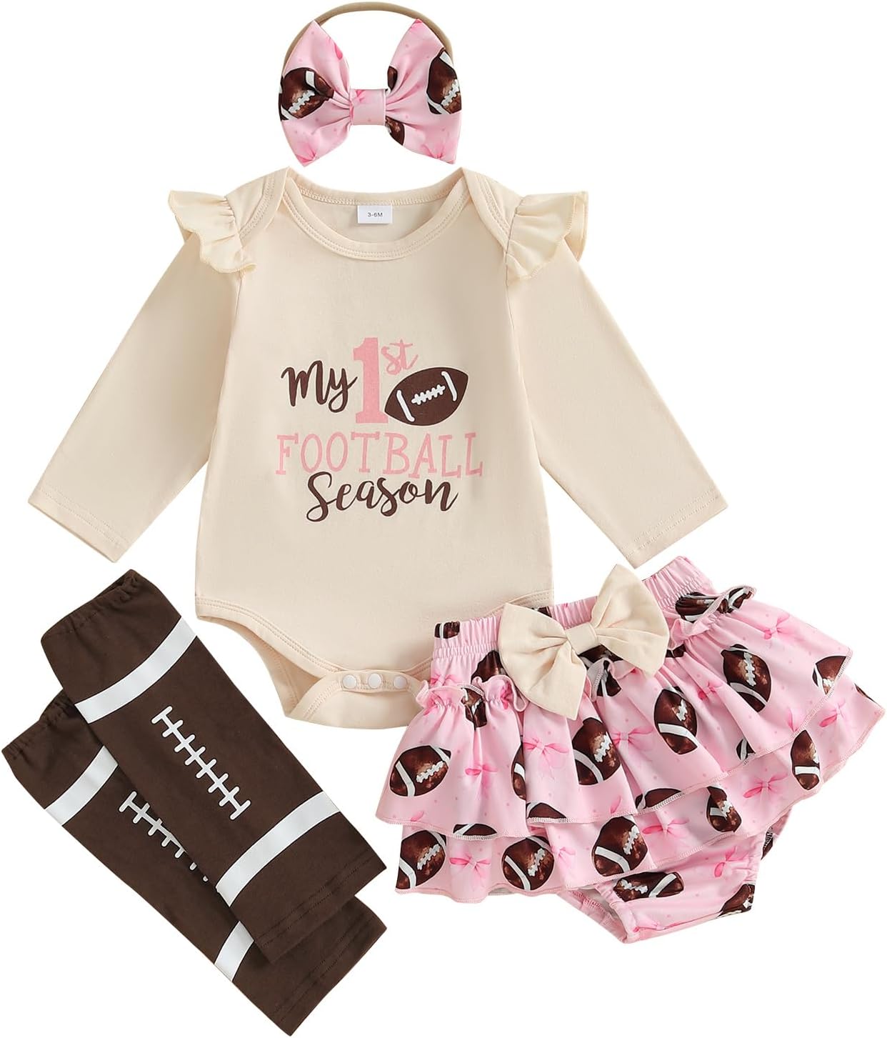 Bagilaanoe Newborn Baby Girl Fall Clothes Ice hockey Long Sleeve Romper Mesh Tutu Skirt Leg Warmer Headband Set