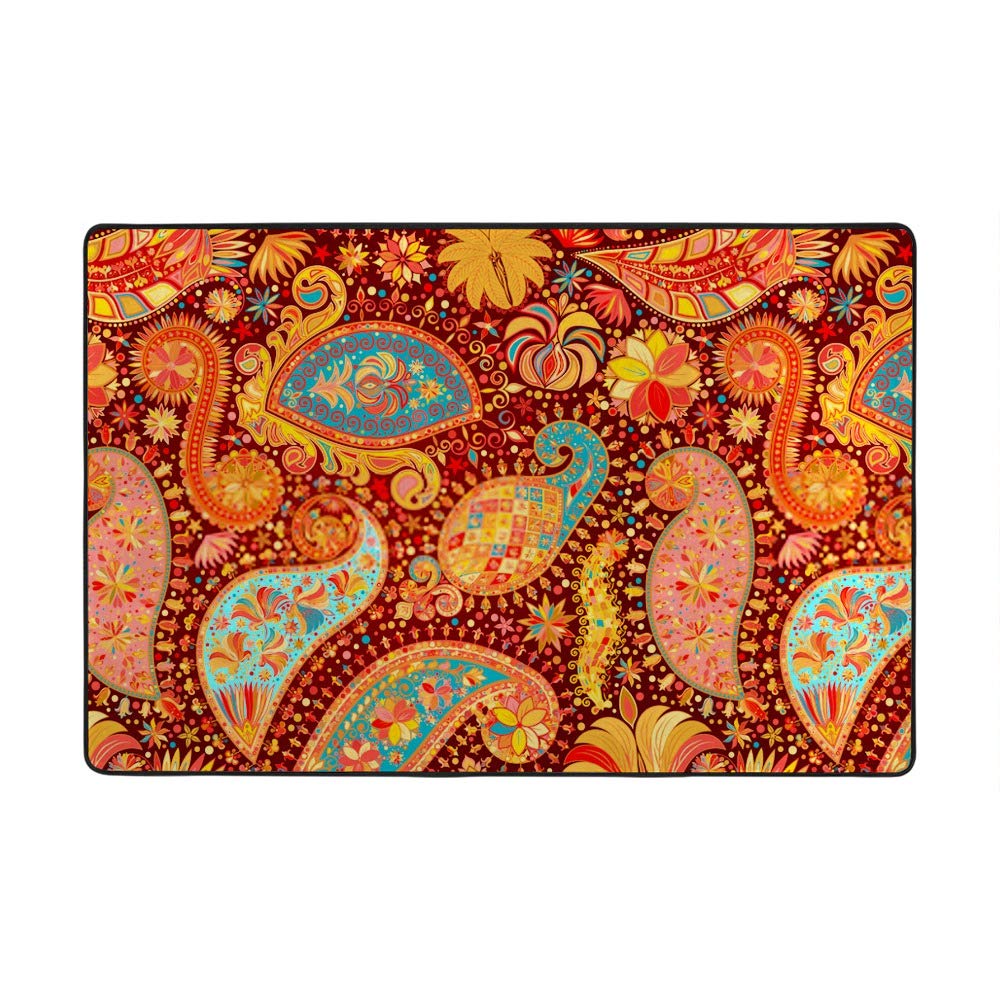Tapis motif floral ethnique orange cachemire pour sublimer votre décoration
