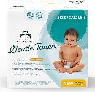 Amazon Brand - Mama Bear Gentle Touch Diapers, Size 3, 168 Count (4 packs of 42)