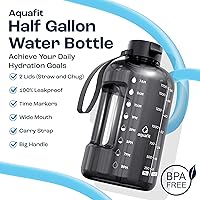 Vista 2 de AQUAFIT 64 oz Water Bottle with Time Marker - Straw & Chug Lid - BPA Free Half Gallon Gym Water Bottle with Handle - Big Gallon Jug (Gray, 64 Ounces)