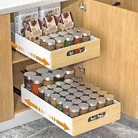 Housolution Kihúzható Fiók Konyhaszekrényhez - Teleszkópos Szekrényrendező Konyhai Eszközökhöz, Fa Színű Szénacél Keret, 41x25,5x11,5 cm 1