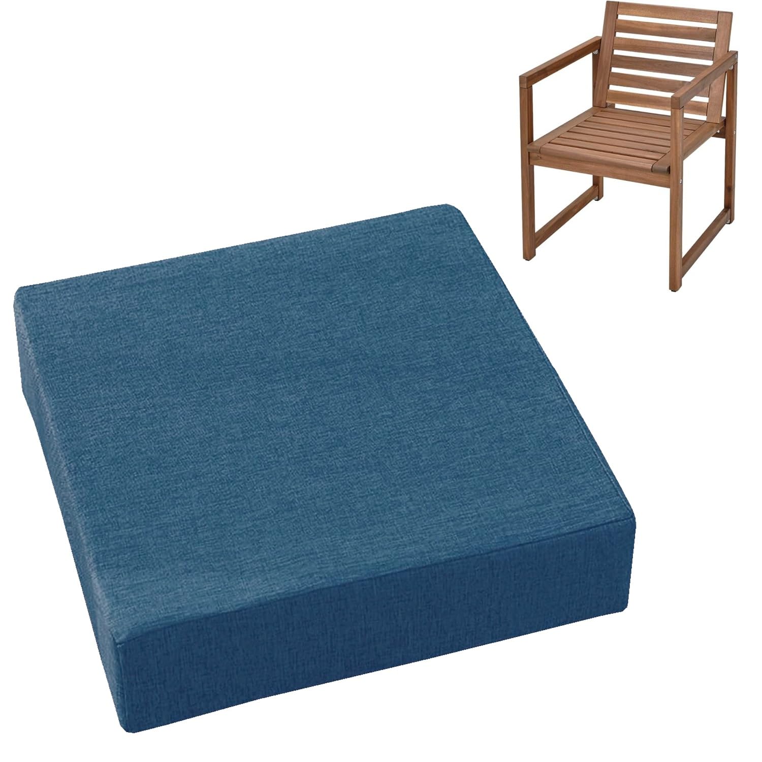 Cushions 45cm x 45cm/50cm x 50cm for Outdoor & Indoor Chair, Square Seat Pad for Garden Chairs High-Density Foam, Anti-Slip, Washable Cover- Patio, Dining, Sofa & Bench Use(Dark Blue,40x40cmx3cm Thick