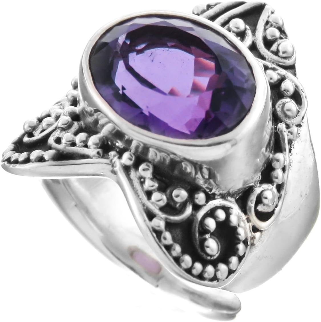 Filigree Embossed Amethyst 925 Sterling Silver Ring, US 4.5, 5