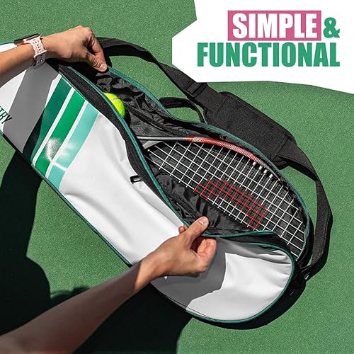 Miniatura 7 de Bolsa de tenis duradera - Bolsa ligera para raqueta para hombres, mujeres y profesionales - Interior espacioso