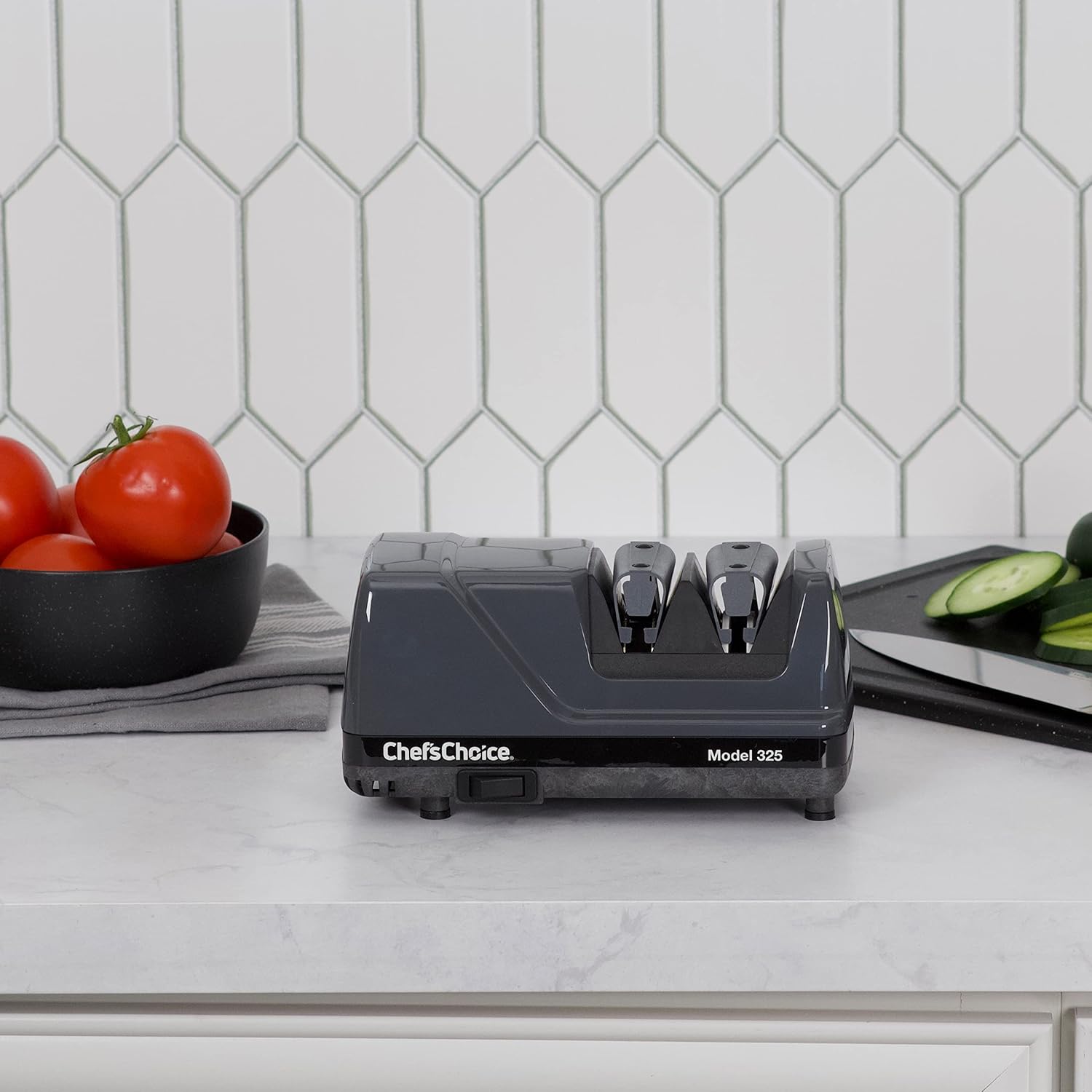 Chef'sChoice Professional Electric Knife Sharpeners Sharp-N-Hone With 100-Percent Diamond Abrasives And Precision Angle Guides For 20-Degree Straight-Edge and Serrated Knives, 2-Stage, Gray