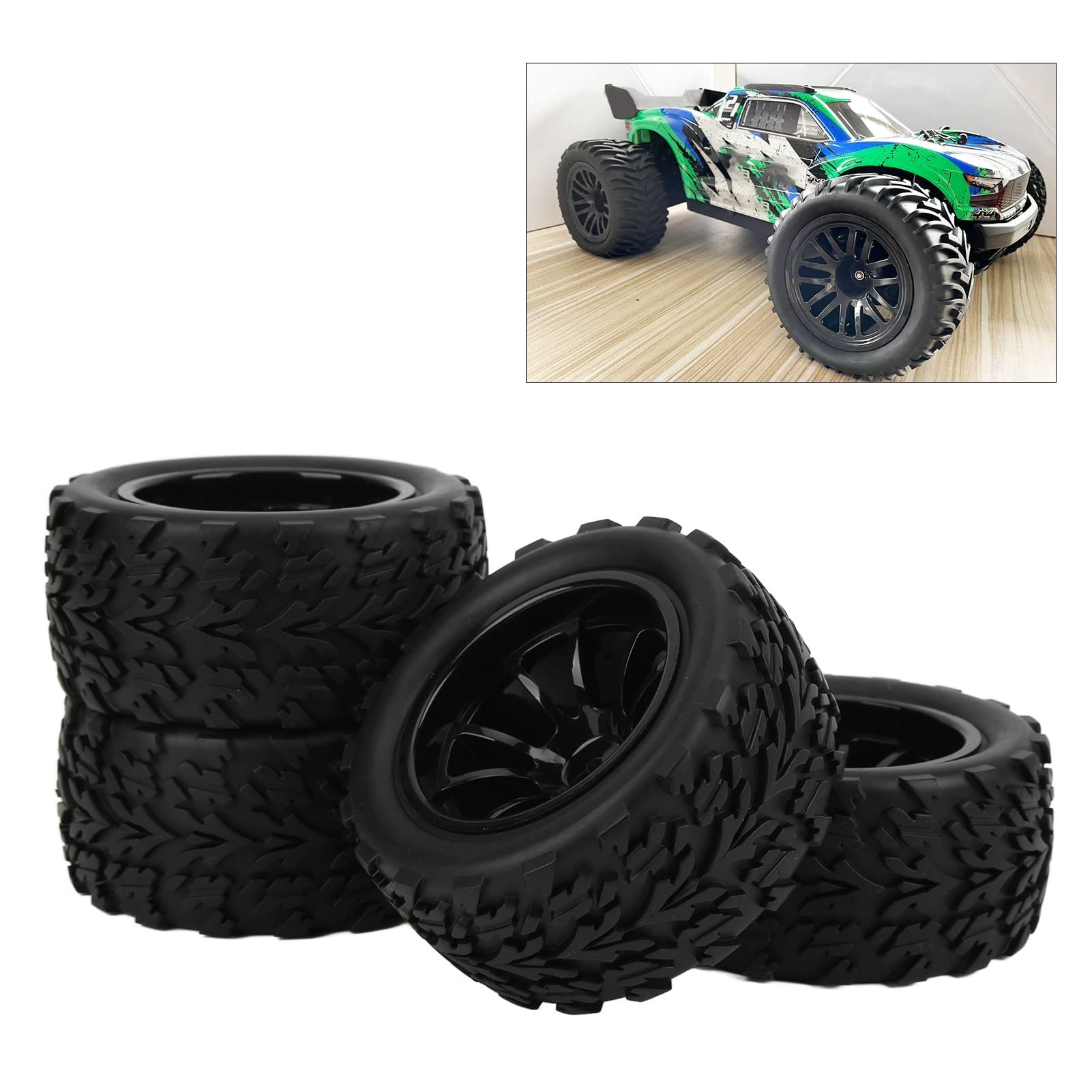 Opony gumowe RC Plastikowe felgi Trwały, wysokiej wydajności Zestaw kół z 10 szprychami do Truck 1/8 1/10 Samochód zdalnie sterowanym Czarny 115x55mm 4szt