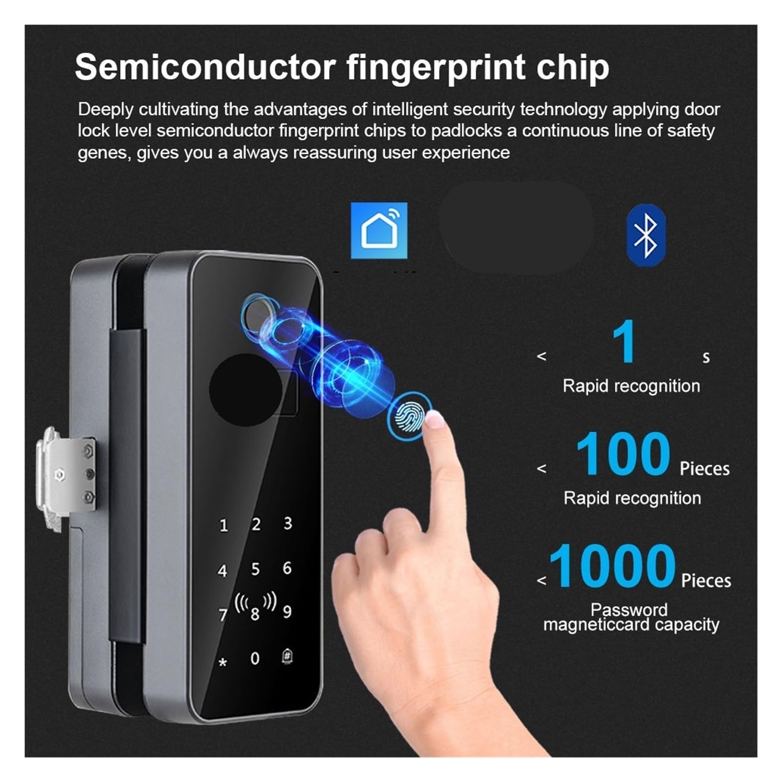 Serratura intelligente Tuya for porta in vetro senza telaio Cerraduras Inteligente Para Puertas Blocco con impronta digitale, Maggiore sicurezza(Single door)
