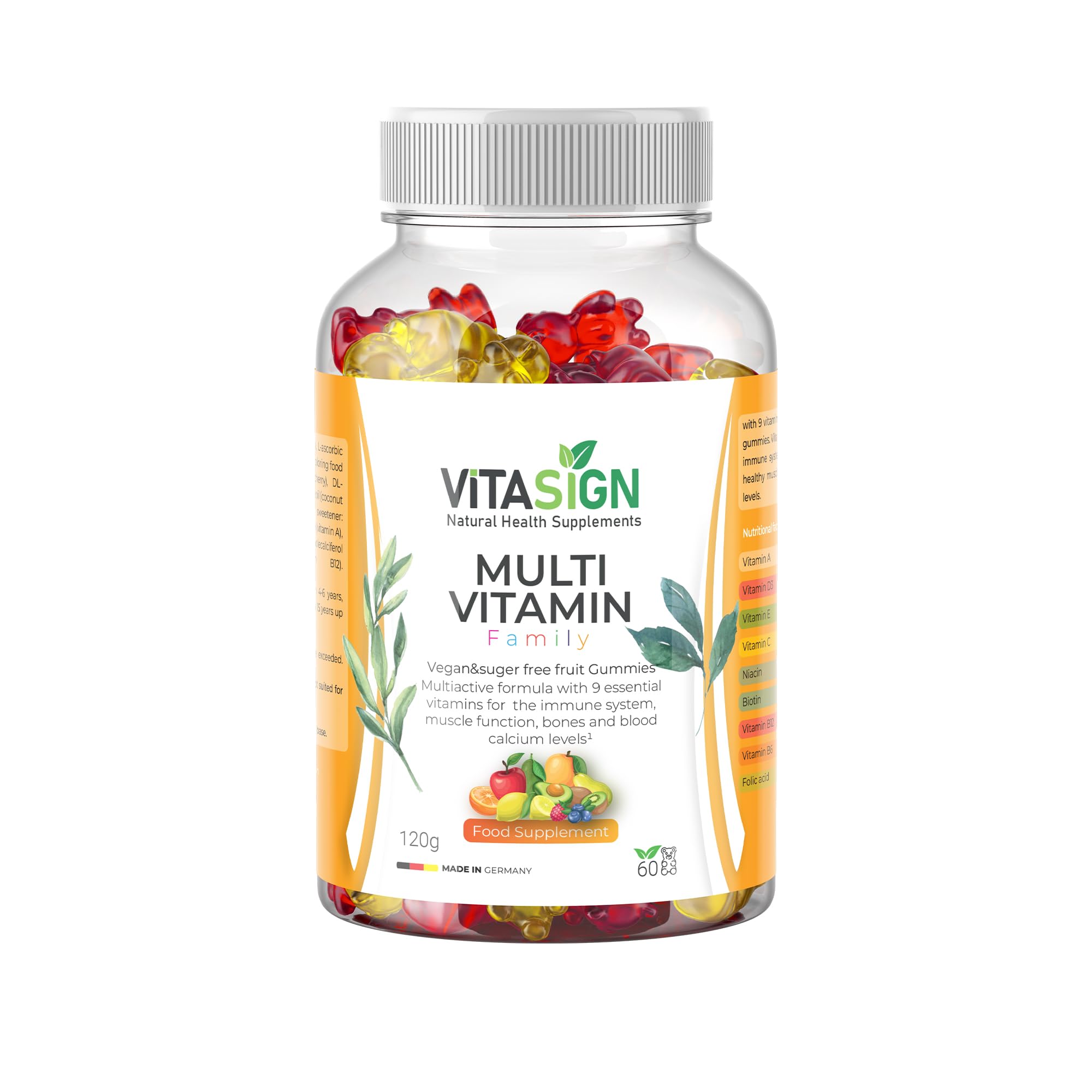 Premium Multi Vitamin Family, 60 Vegan Sugar-Free Fruit Gummies – 9 Essential Vitamins