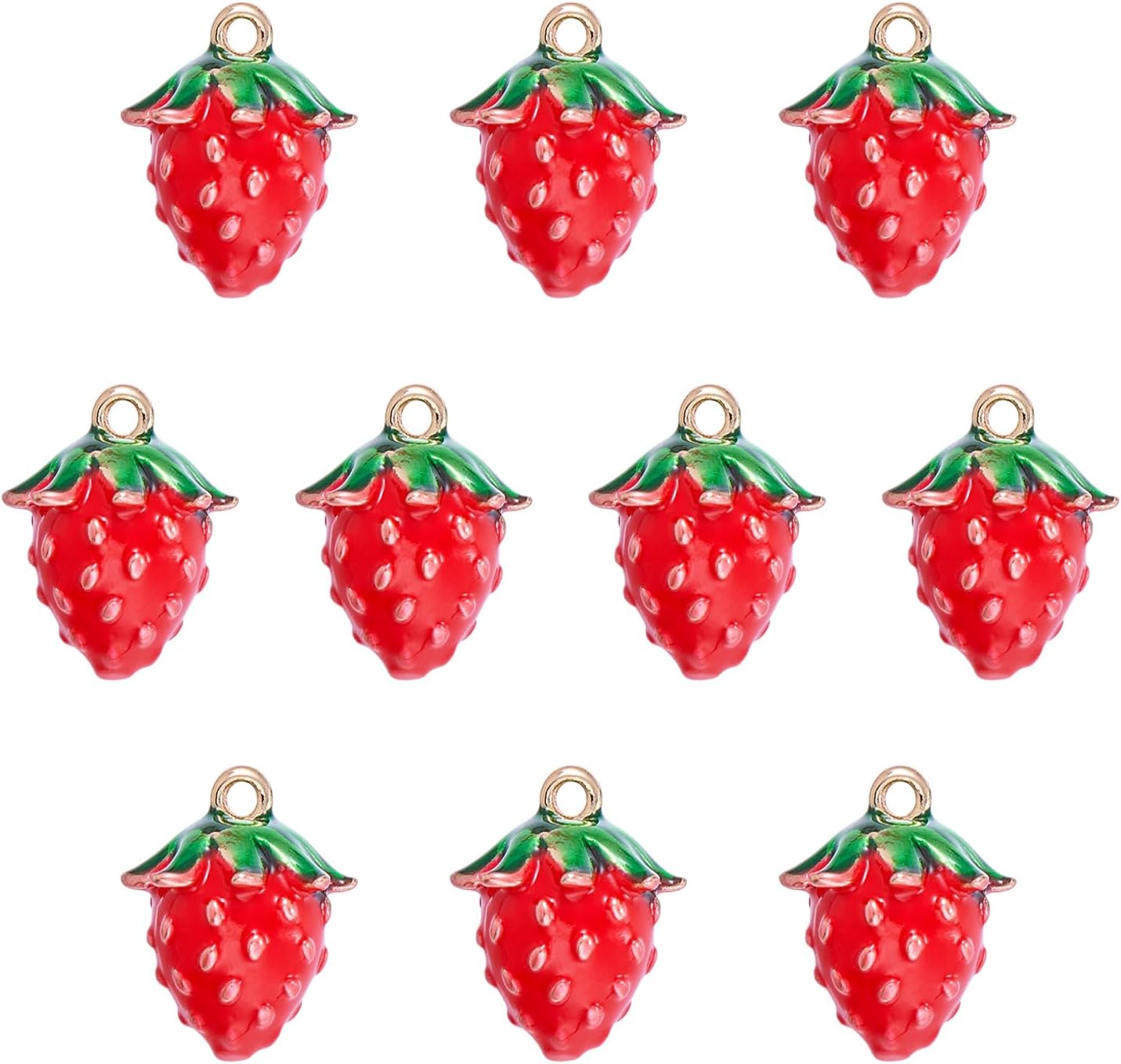 10Pcs Strawberry Charms for Jewelry Making Fruit Charms 3D Strawberry Pendants with Loop for Earring Bracelet Necklace DIY Accessories