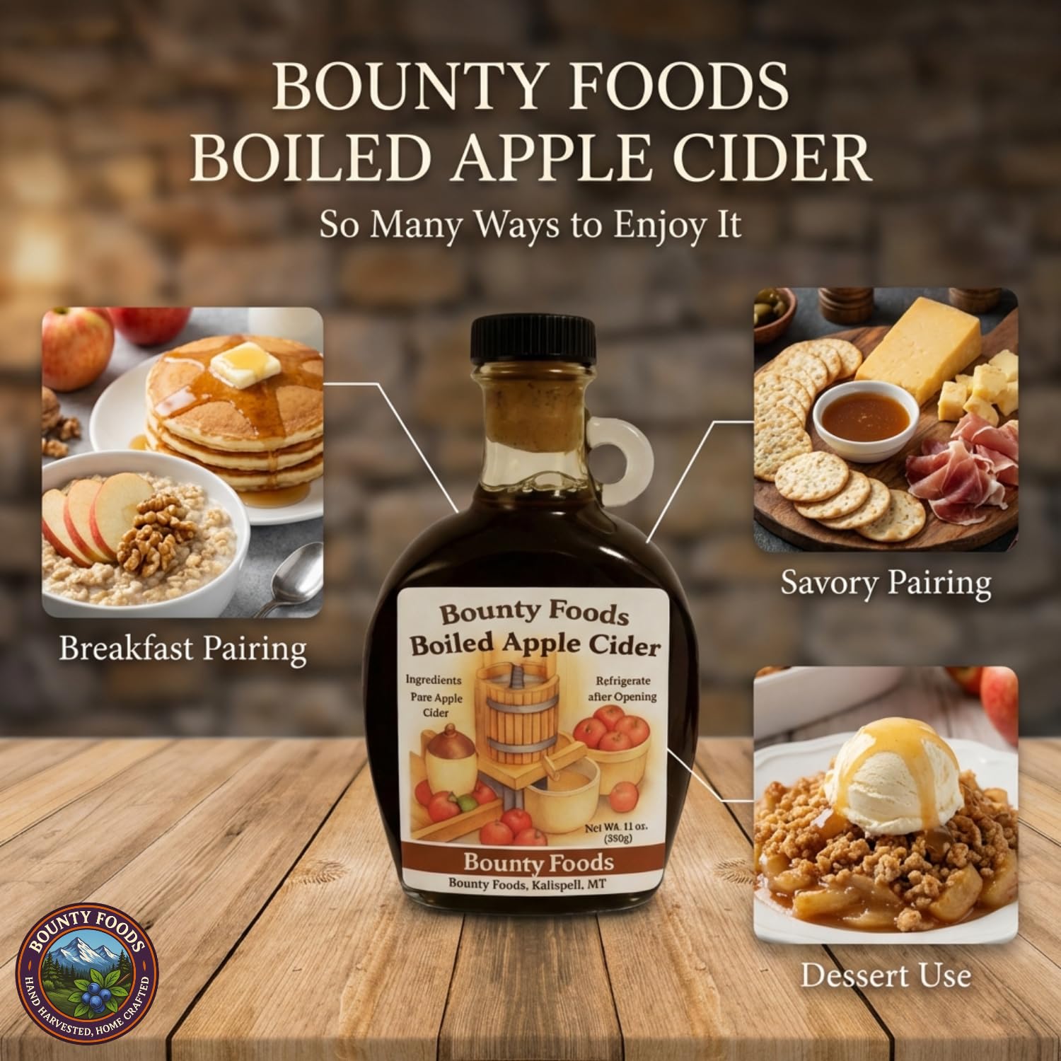 Bounty Foods Boiled Apple Cider Syrup 2/11 oz – Washington State Apples – Colonial-Style Apple Molasses for Baking, Glazes, and Fall Recipes – Small Batch, No Additives (2 pack of 11 oz)
