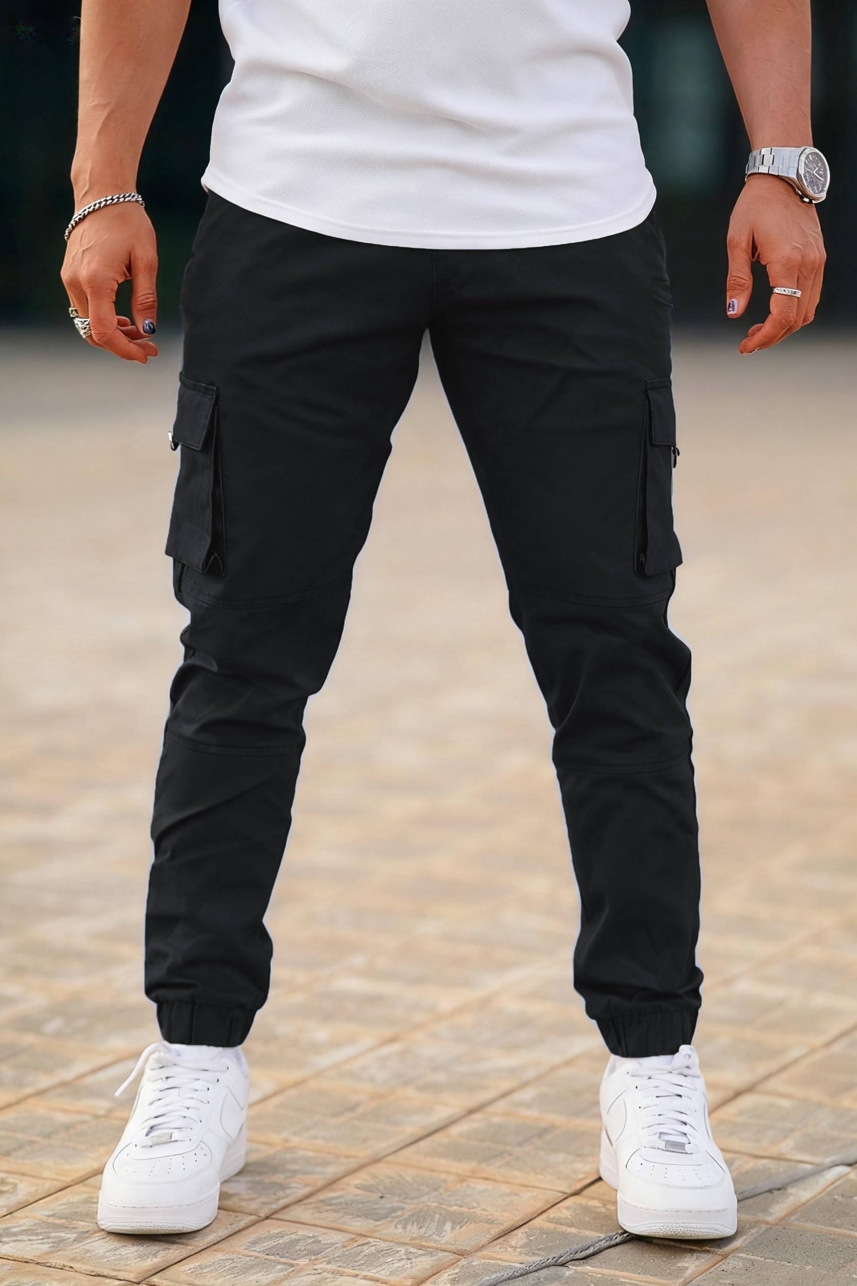 GINGTTO Mens Cargo Jogger Pants Slim Fit Stretch Zipper Pockets Thick Cotton Pants for Men