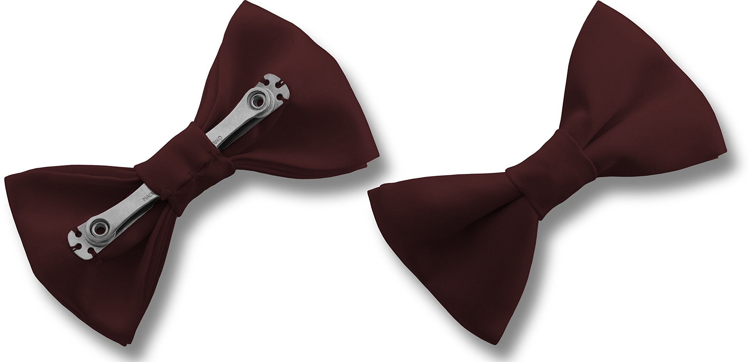 Great British Tie Club Men's Burgundy Satin Clip On Bow Ties (Burgundy)
