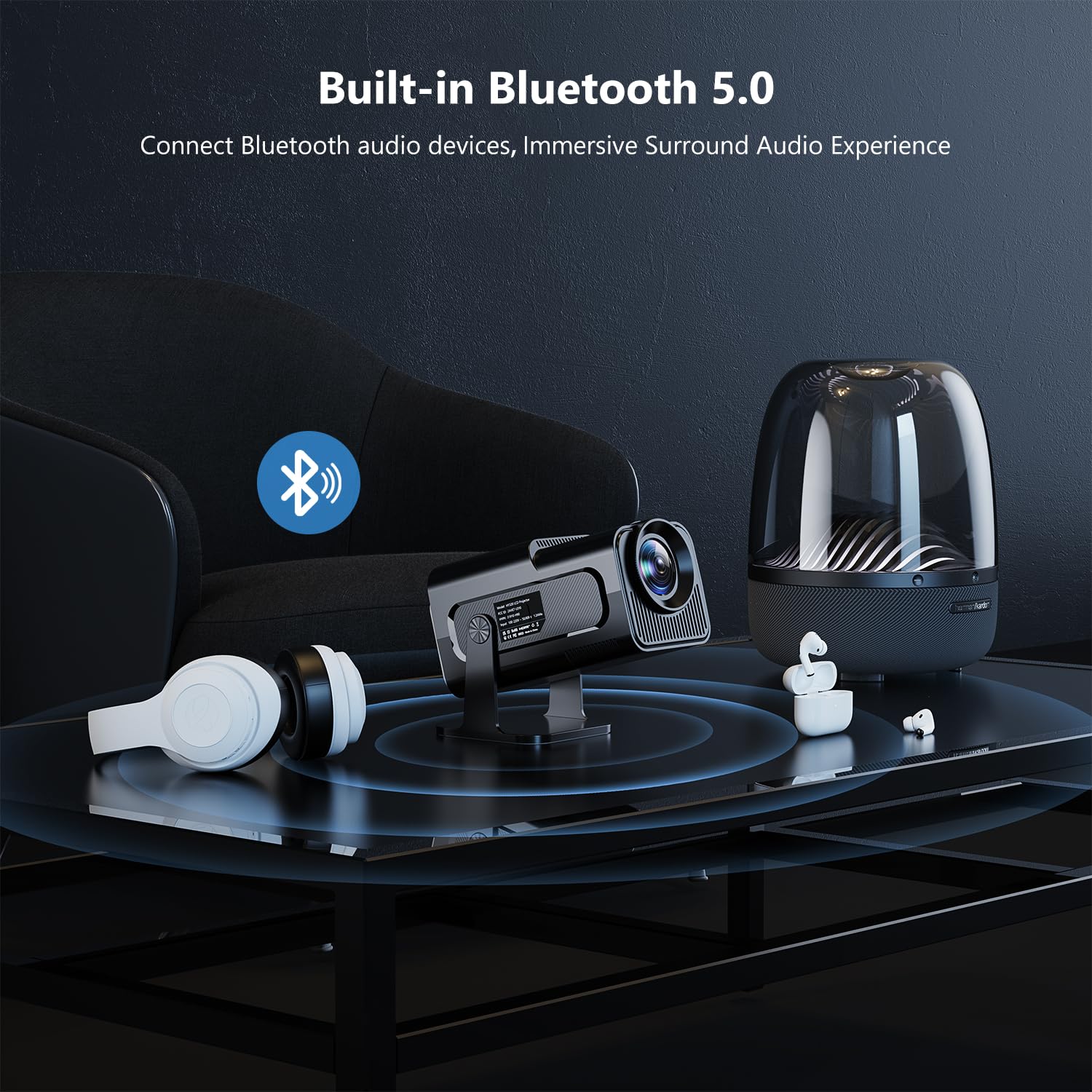 Mini Proiettore,HY320 Mini Proiettore Portatile, 4K Videoproiettore con Android 11, Bluetooth 5.0 WiFi 6, 180°Rotabile, Correzione Trapezoidale, Home Theater per Telefono/PC/Laptop (Bianco