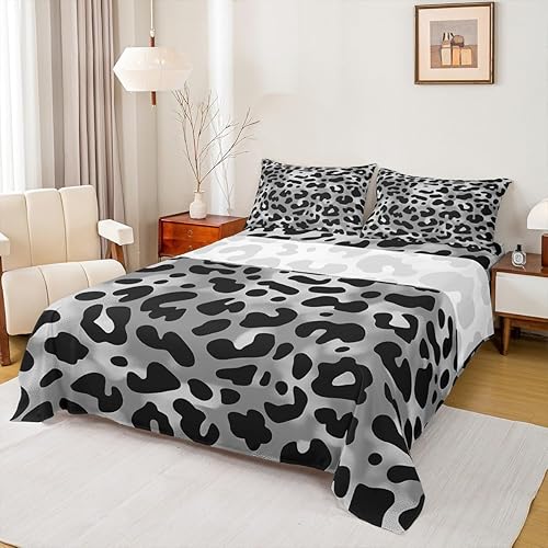 Erosebridal Sábanas de leopardo gris, sábanas con estampado de guepardo, juego de sábanas tamaño individual de teñido anudado gris, sábana bajera