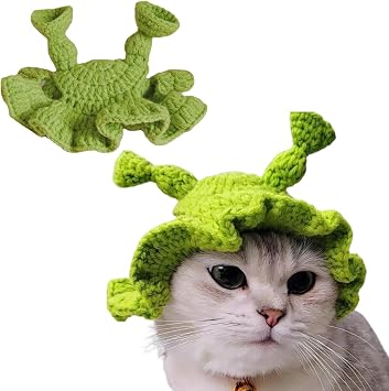 Cat Dog Hat Adorable Costume Hat, Frog Shape Handmade Knitted Woolen Yarn Cap Halloween Costume Cosplay Cap for Cats Small Dogs Party Costume Pet Accessory Headwear