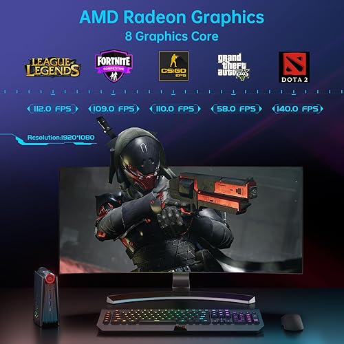 Miniatura 6 de ACEMAGICIAN Mini PC Gaming AMR5, AMD Ryzen 7 5700U (hasta 4.3 Ghz) 16 GB DDR4 512 GB M.2 SSD, Zen 3 Ryzen Mini Gaming PC RGB Lights Mini computadora