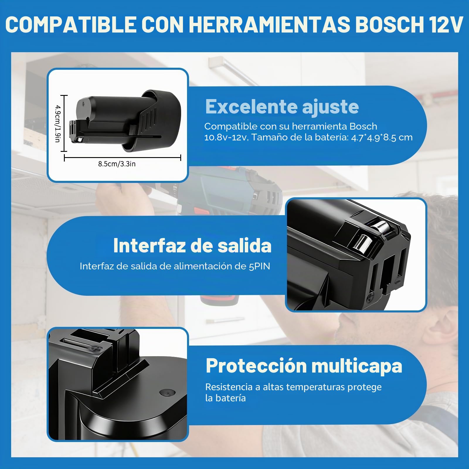 Batería Li-ION 10.8V-12V 4000mAh para Bosch BAT411 2607336013 2607336014 BAT411A BAT412 BAT412A BAT413 BAT413A BAT414 D -70745 GSR GDR 10.8-LI Batería de repuesto Accesorios (2 baterías)