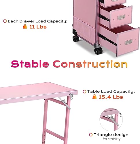 Vista 75 de BYOOTIQUE Estación de escritorio de mesa de manicura portátil para organizador de tecnología de uñas, estuche de maquillaje rodante con ruedas, 4