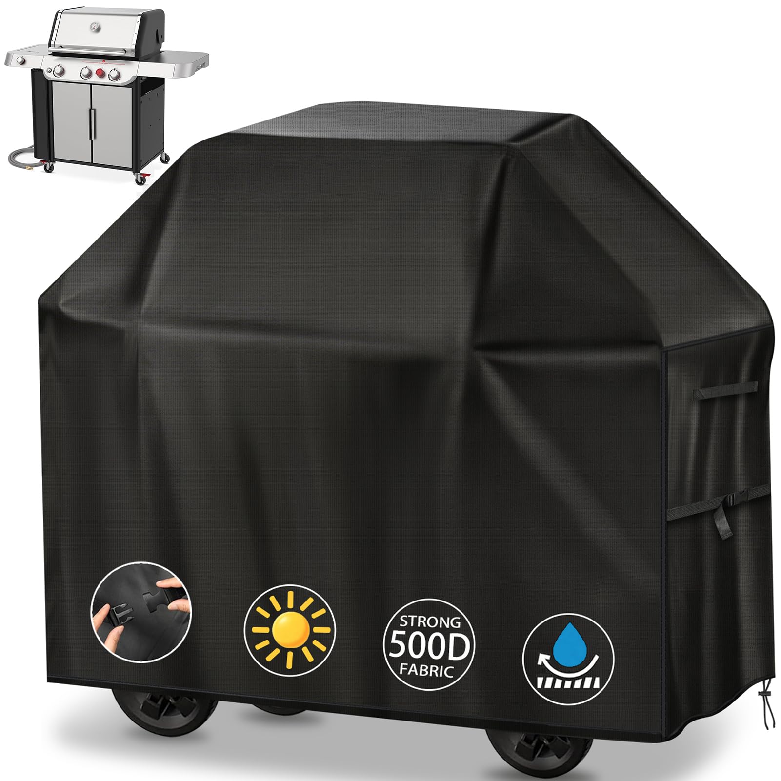 Yewkoisl Barbecue Covers - 147x61x122cm BBQ Covers Waterproof Outdoor 500D Oxford with Windproof Buckle and Handle, BBQ Cover for Weber, Char Broil