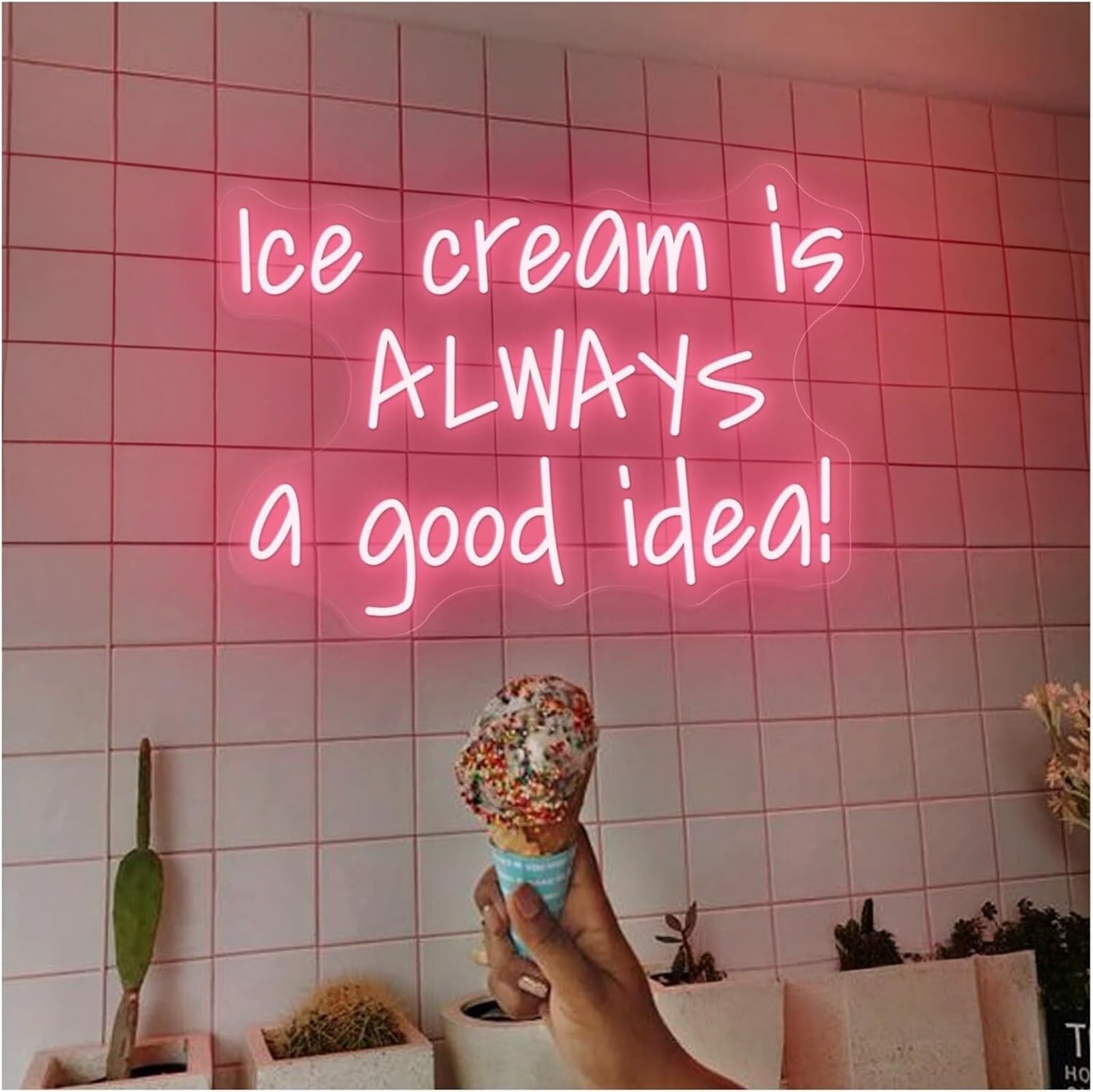 Wexxaii neon Light Sign Neon Light Signs Decor Ice Cream is Always A Good Idea! Taught