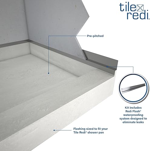 Miniatura 2 de Tile Redi USA P3648C-RB36  Kit de banco de regadera con drenaje central, con bordillo y asiento, 36 pulgadas de profundidad x 60 pulgadas de ancho