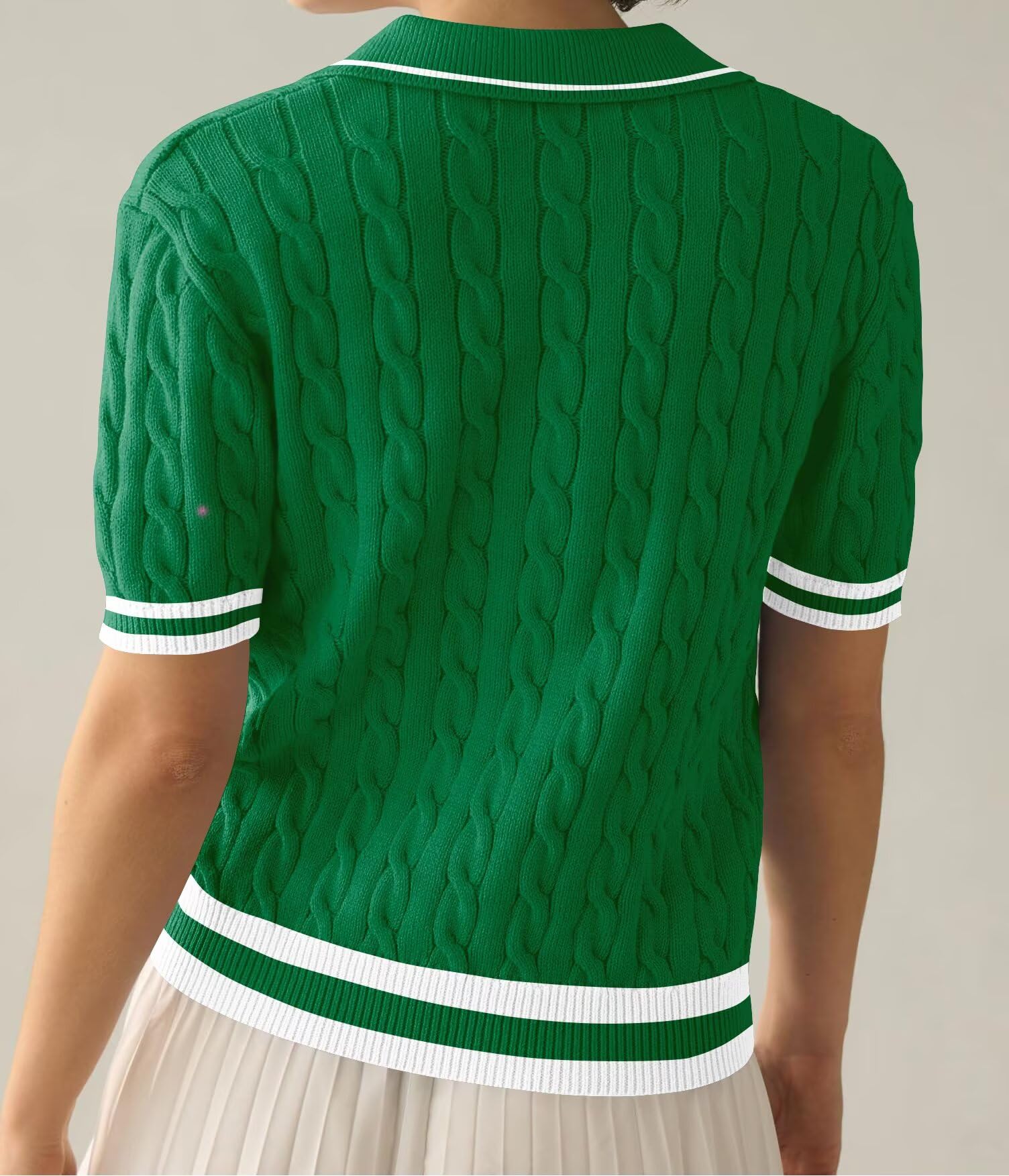 LACOZY Polo d'été à manches courtes et col en V pour femme - Décontracté et léger - Tricot côtelé