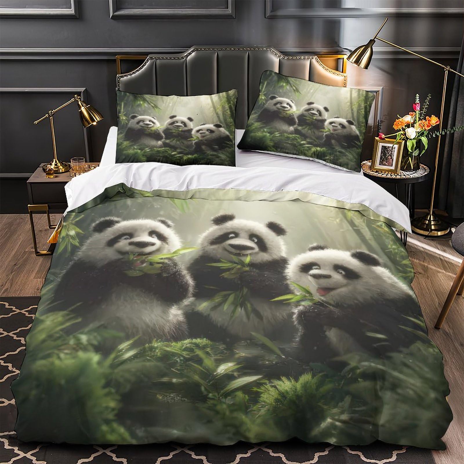 Parure de lit panda fermeture éclair housse de couette double anti-plis adulte