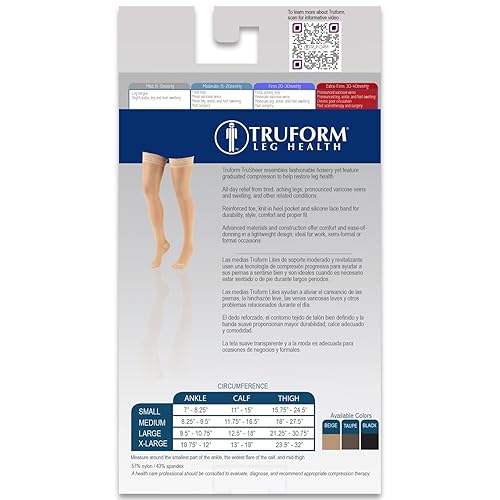 Miniatura 7 de Truform Medias de compresión transparentes, 30-40 mmHg, longitud alta hasta el muslo para mujer, 30 denier, desnudo, L