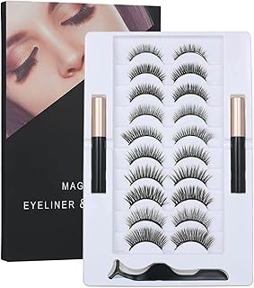 mewmewcat Cílios postiços,Conjunto de cílios postiços magnéticos com delineador líquido magnético e 10 pares cílios postiços magnéticos pretos cílios postiços magnéticos para extensão de cílios ferra
