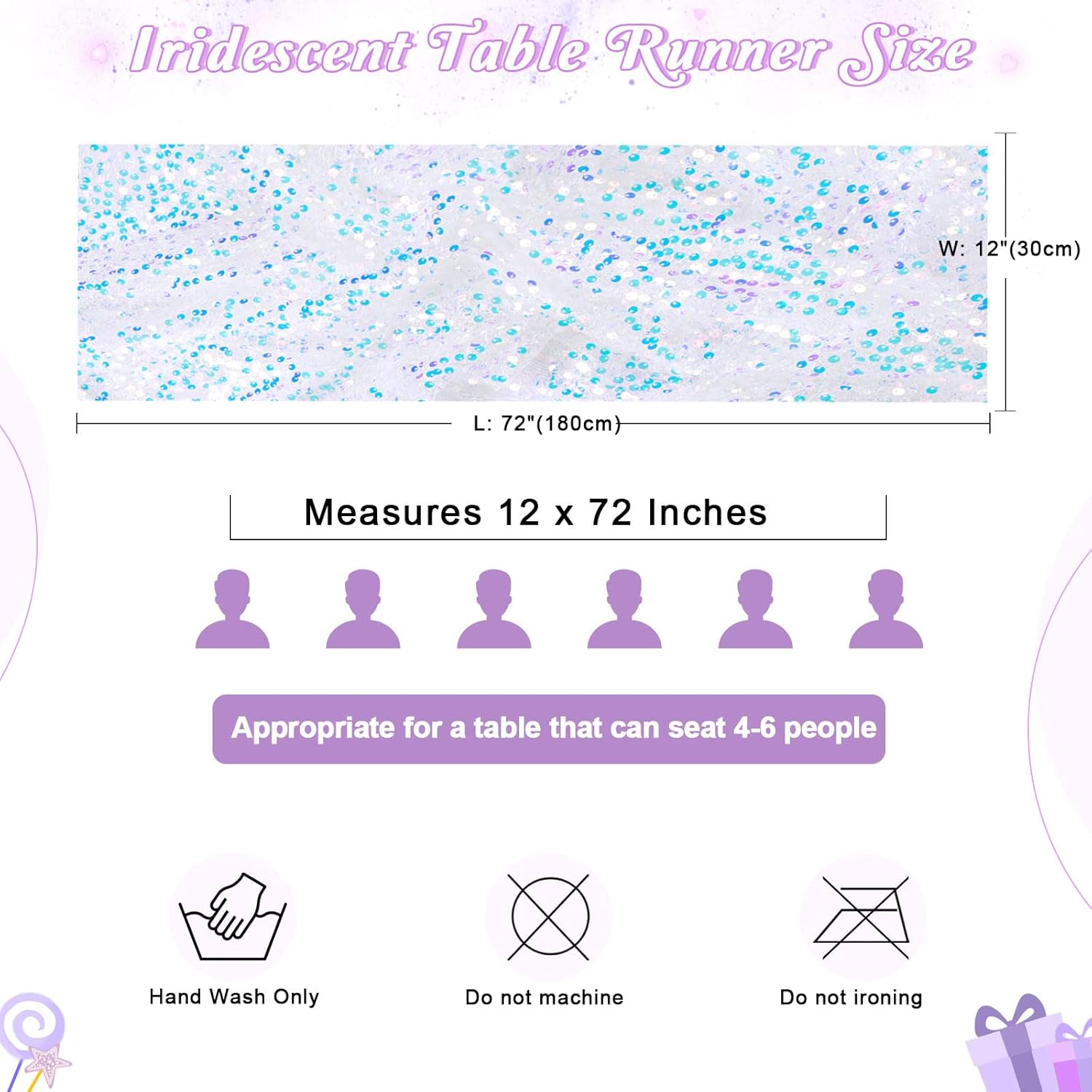 MoKoHouse Mermaid Party Table Runner 6 Pieces 12 x 72 Inches White Table Runner Glitter Iridescent Table Linens for Ocean Under The Sea Party Decorations