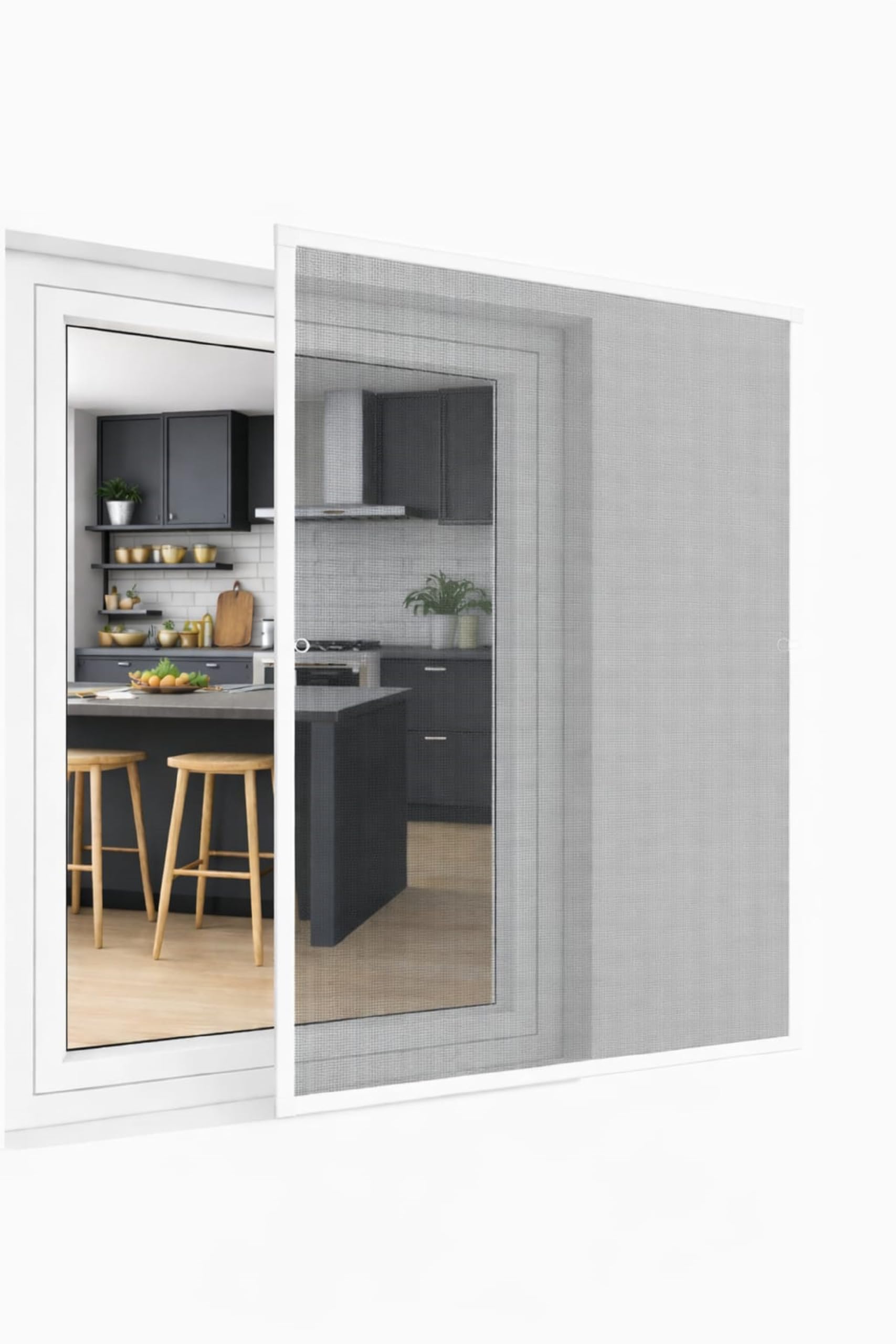 Fliegengitter- Fenster- Mücken- Insektenschutz- Alu- Weiss optimal für Rolläden (130cm x 150cm, + 16mm Einhängewinkel)