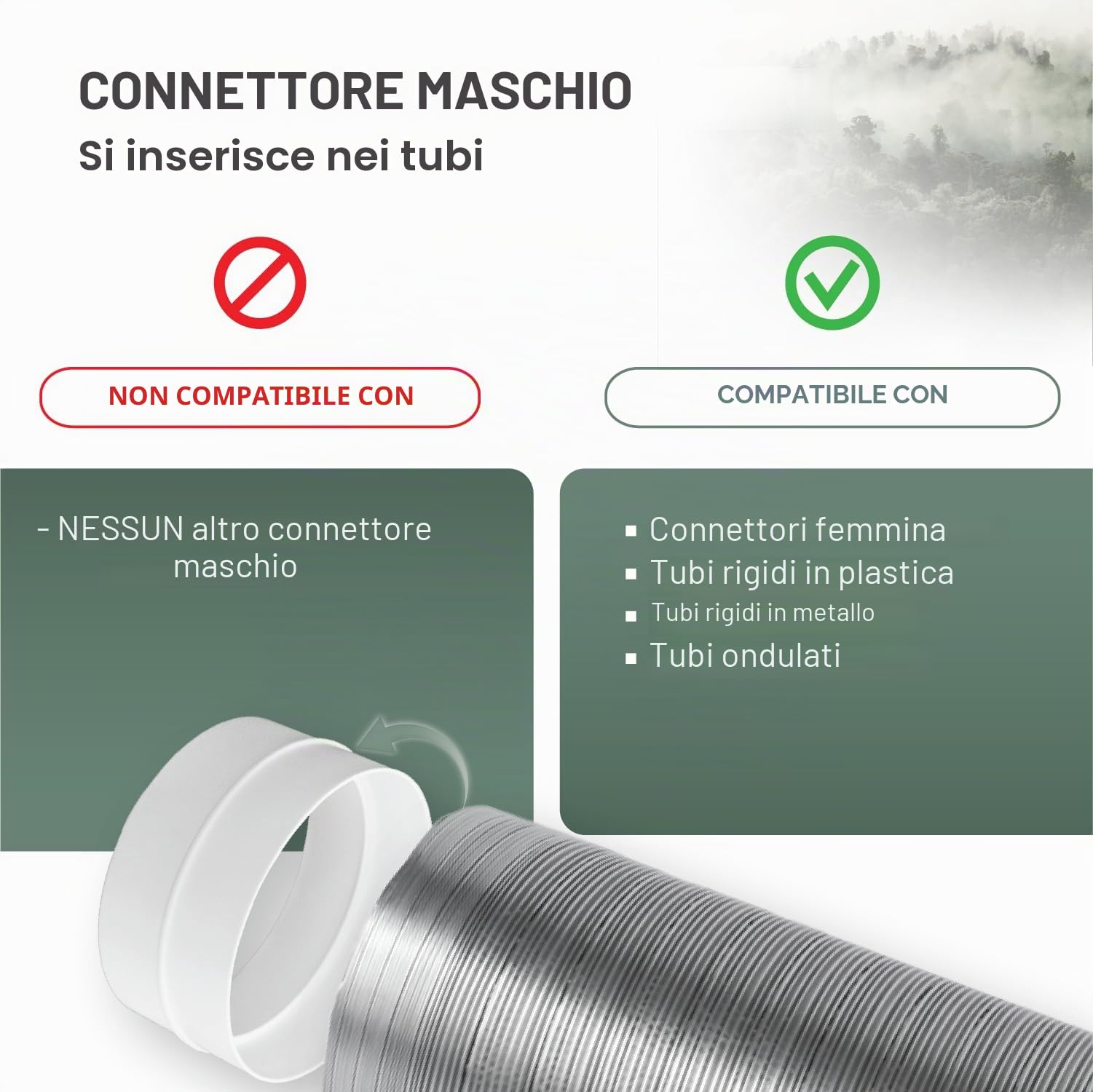 Vent Systems Diametro 100 mm, connettore rotondo per tubi dritti o flessibili. Attacco tubo di ventilazione. Applicazioni di riscaldamento, raffreddamento e ventilazione.