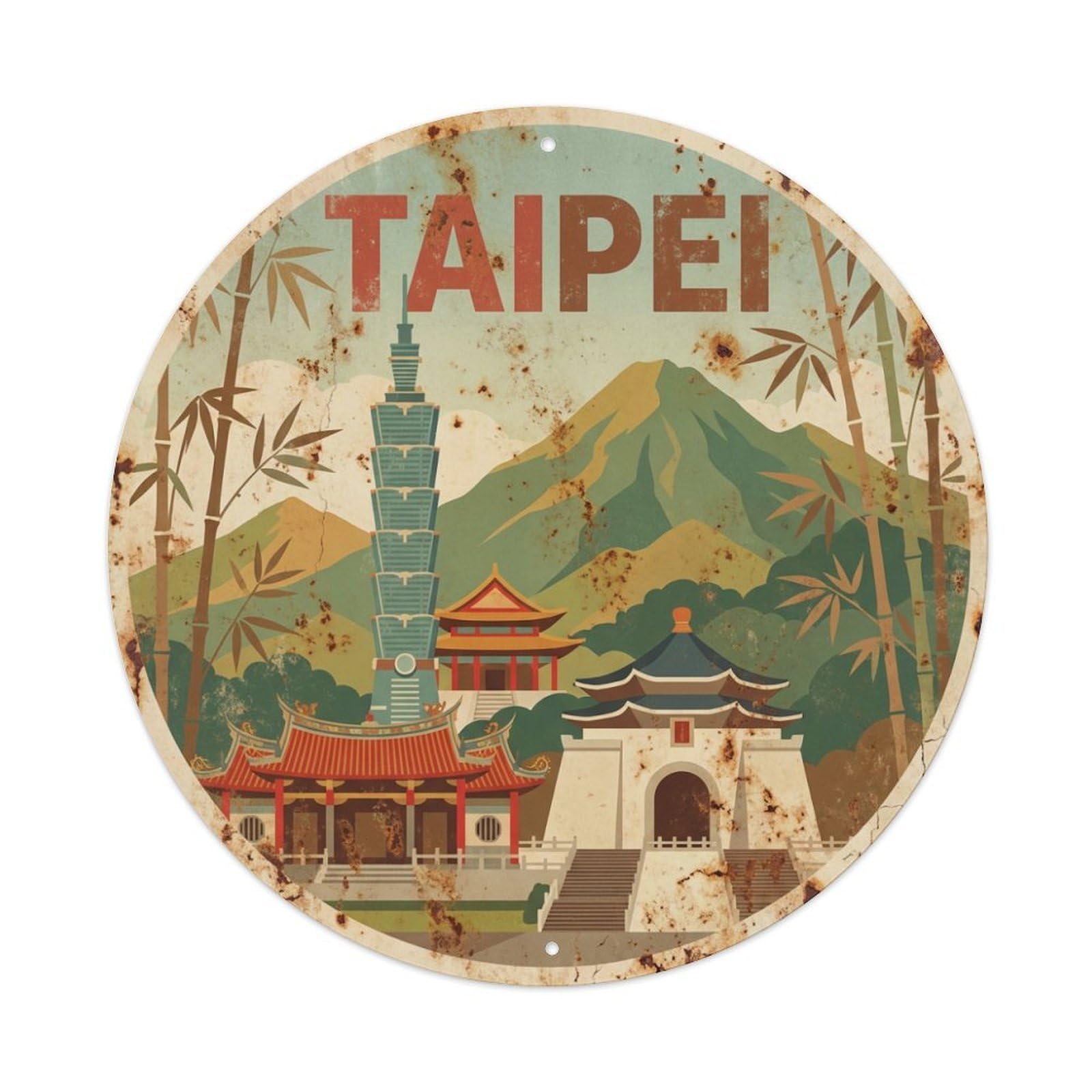 Vintage Travel Taiwan Taipei Metal Tin Sign