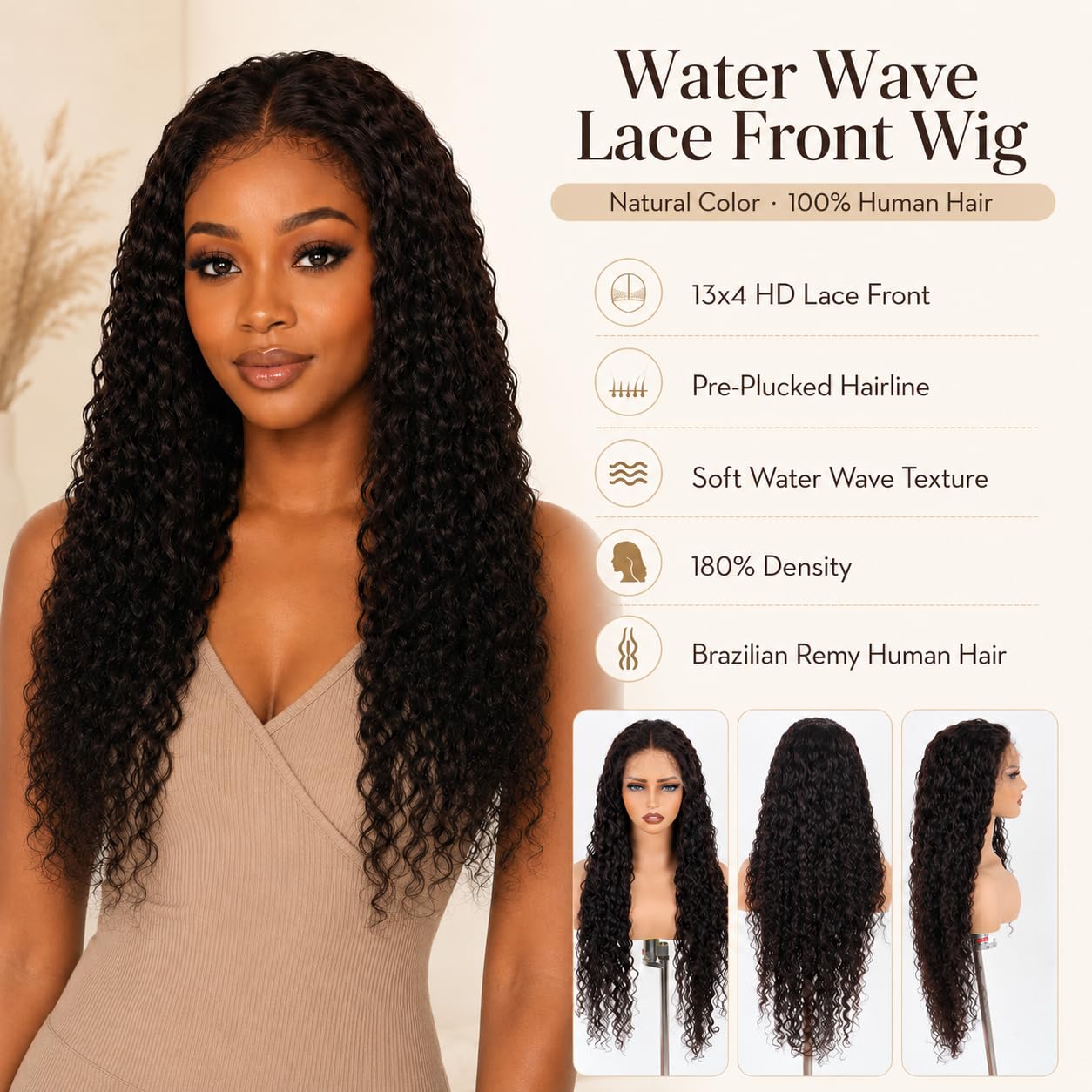 Amazon.com : ManeMajesty 13x4 Water Wave Lace Front Wig Human Hair