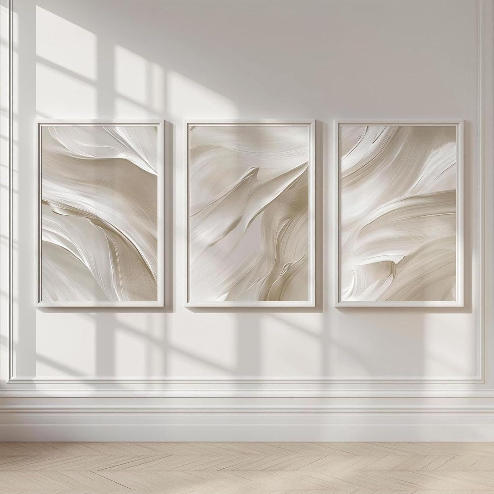 JORCEDI Set of 3 Posters, Neutral Beige, Soft Tones, Simple Canvas Print, Abstract White Waves, Wall Art, Poster, Modern Living Room, Bedroom, Home Decor, Unframed (21x30cm)