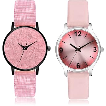 TIMENTER Love Embossed Designer dial and Simple Casual Analog Pink Color Dial Girls Watch - GM328-GM352 (Pack of 2)