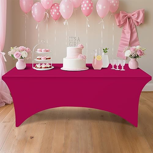 Miniatura 114 de Smiry Paquete de 2 manteles de elastano de 6 pies, elásticos ajustables, lavables y sin arrugas, rectangulares para mesa de patio, para exteriores,