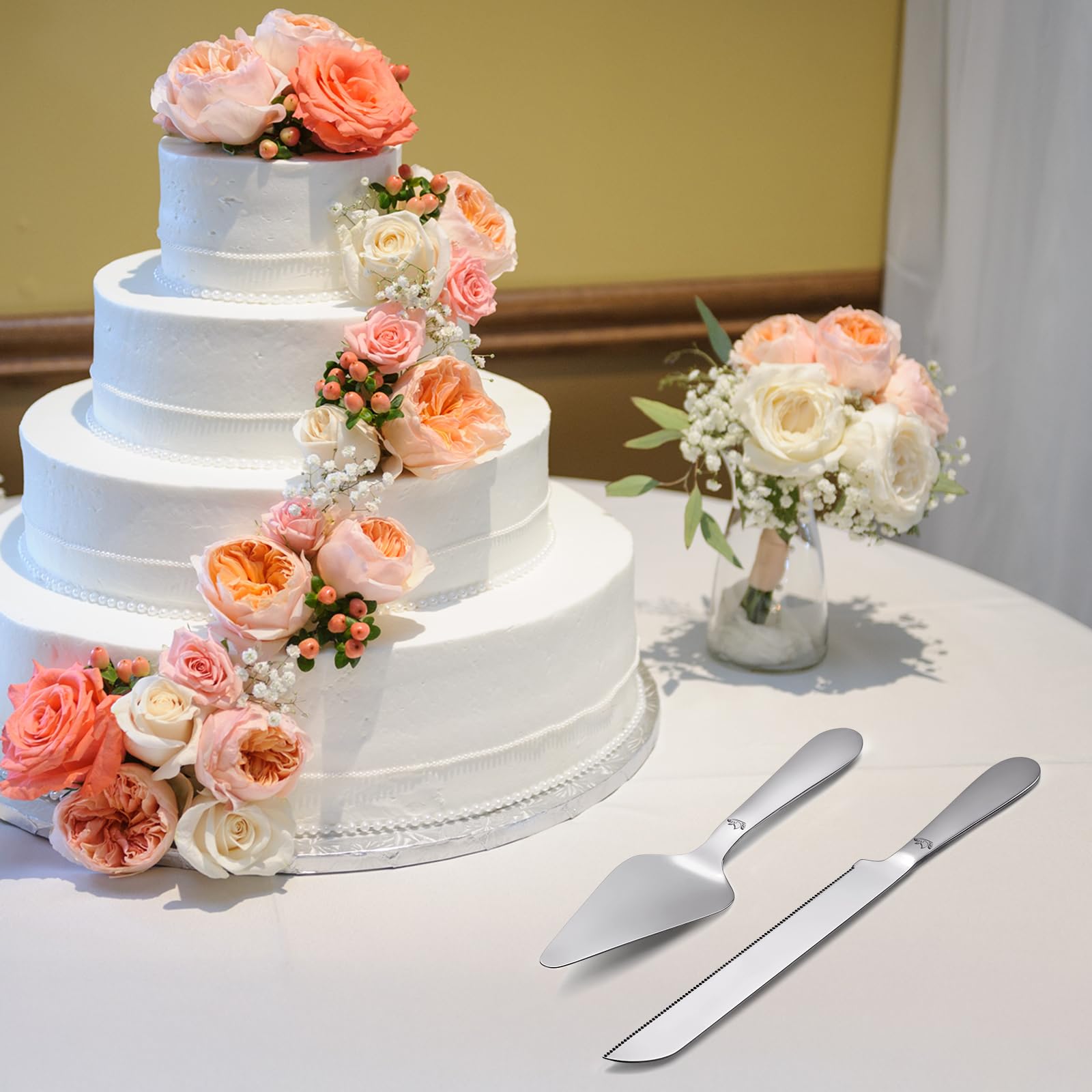 Snapklik.com : Cake Cutting Set For Wedding - Extended Cake Knife And Server  Set Thickened Stainless Steel 13.0\, image size:1600x1600