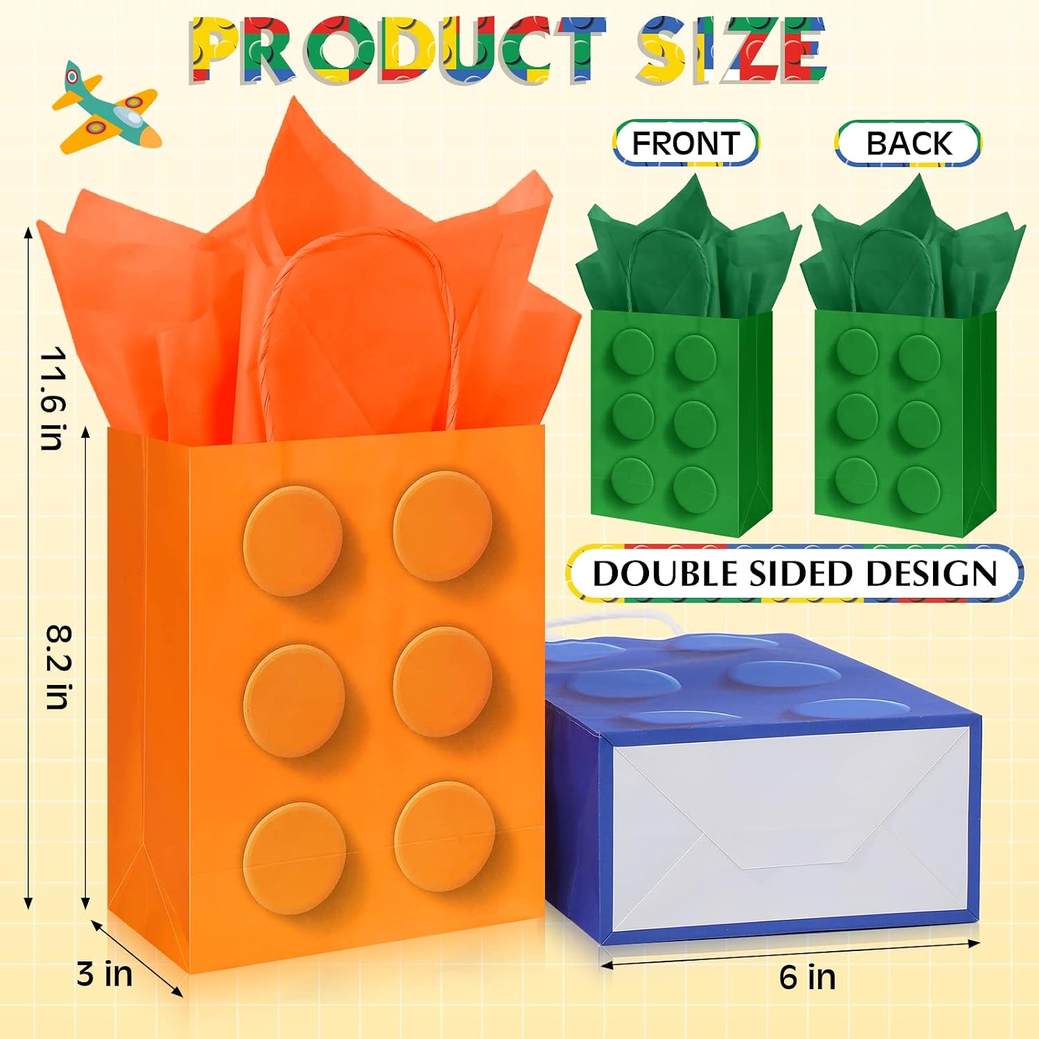 Sabary 15 Pcs Building Block Favor Bags, Colorful Bricks Candy Treat Goodie Bags with Handles, Paper Gift Box for Birthday Party, Baby Shower and Celebration Supplies image 2
