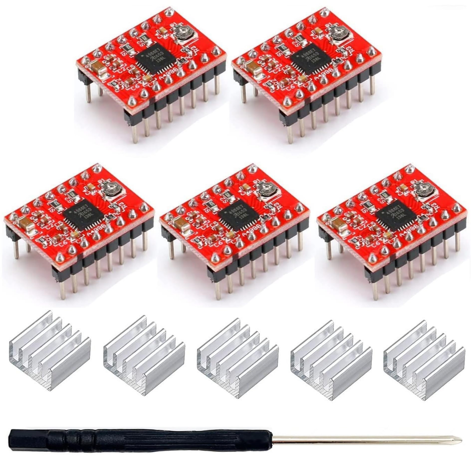 WWZMDiB A4988 Stepper Motor Drive with Heat Sink for Arduino, 3D Printer, CNC Machine or Robotics (5Pcs A4988)