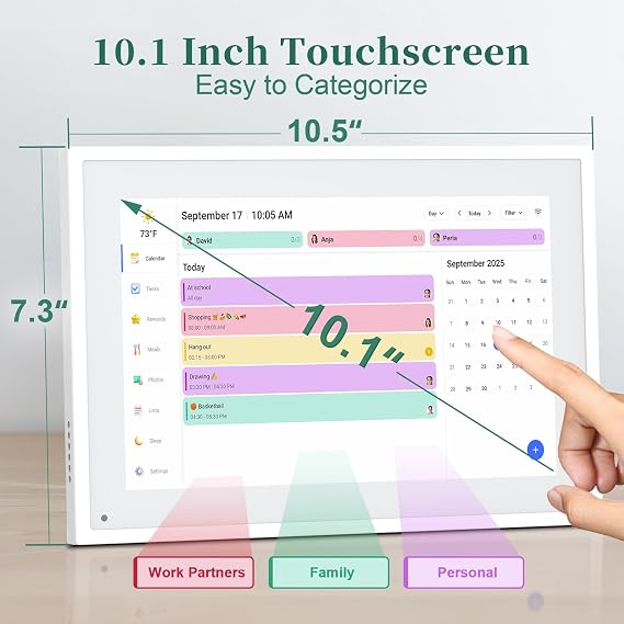 Digital Calendar,10.1 Inch Smart Electronic Calendar Family Planner,IPS HD Touch Screen Home Interactive with WiFi App Control,AI Meal Schedule, Duty Chart,Achievement Rewards-Share Photos,Videos and Sound Reminder,Gifts for Women Men Mom Dad,Desk Calendar Refills