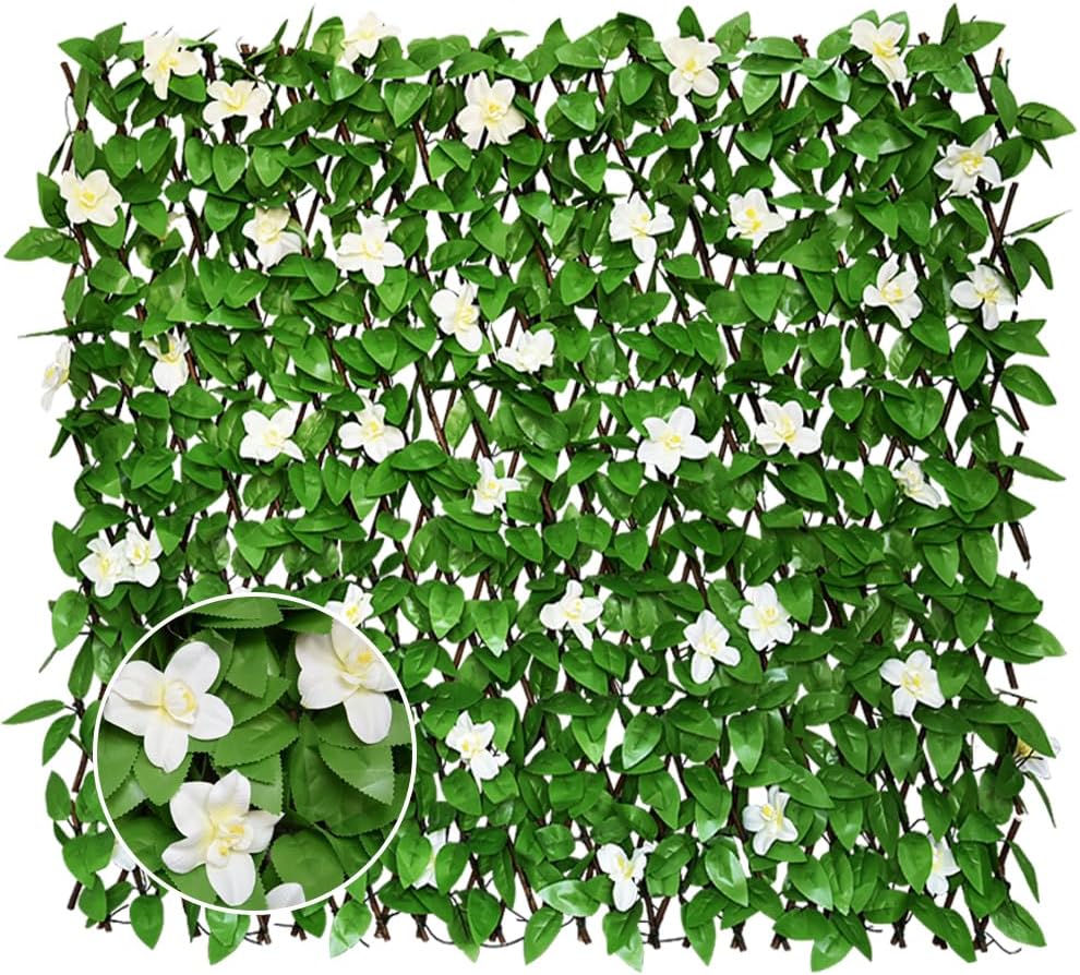 Expandable Privacy Screen with Artificial Flower for Balcony Patio Fence Greenery Privacy Fence Outdoor Purple Flowers 1pcs